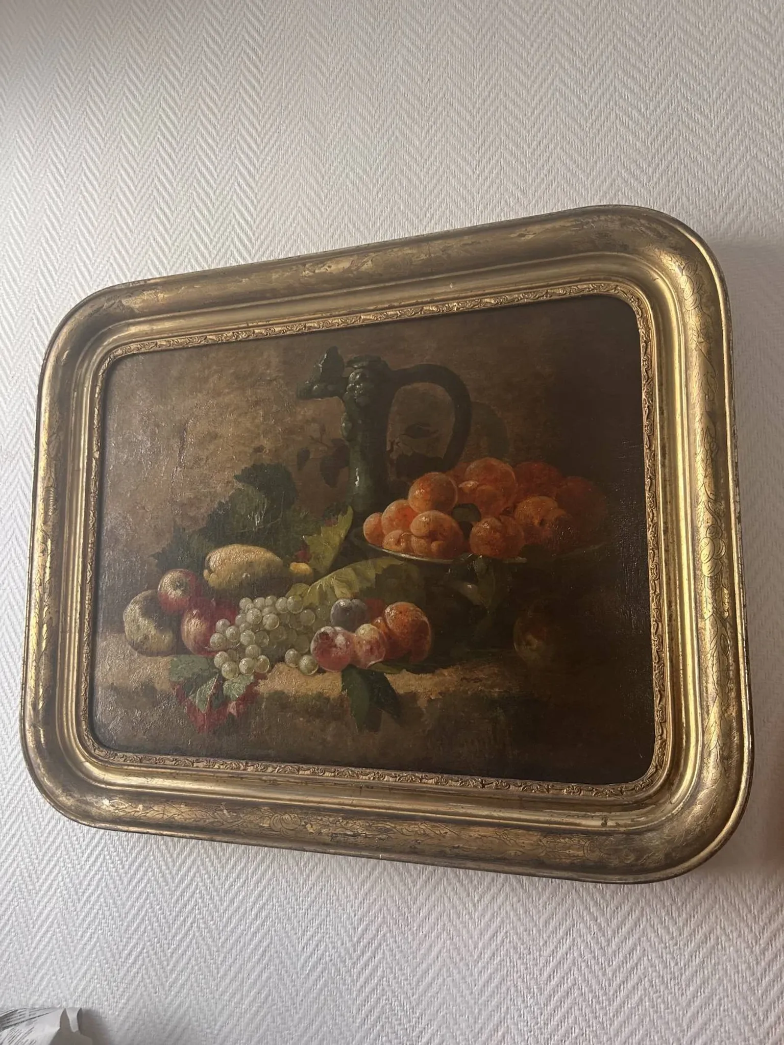 Large still life with fruits from the 19th century – oil on canvas and gilded frame – in superb condition