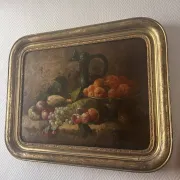 Large still life with fruits from the 19th century – oil on canvas and gilded frame – in superb condition