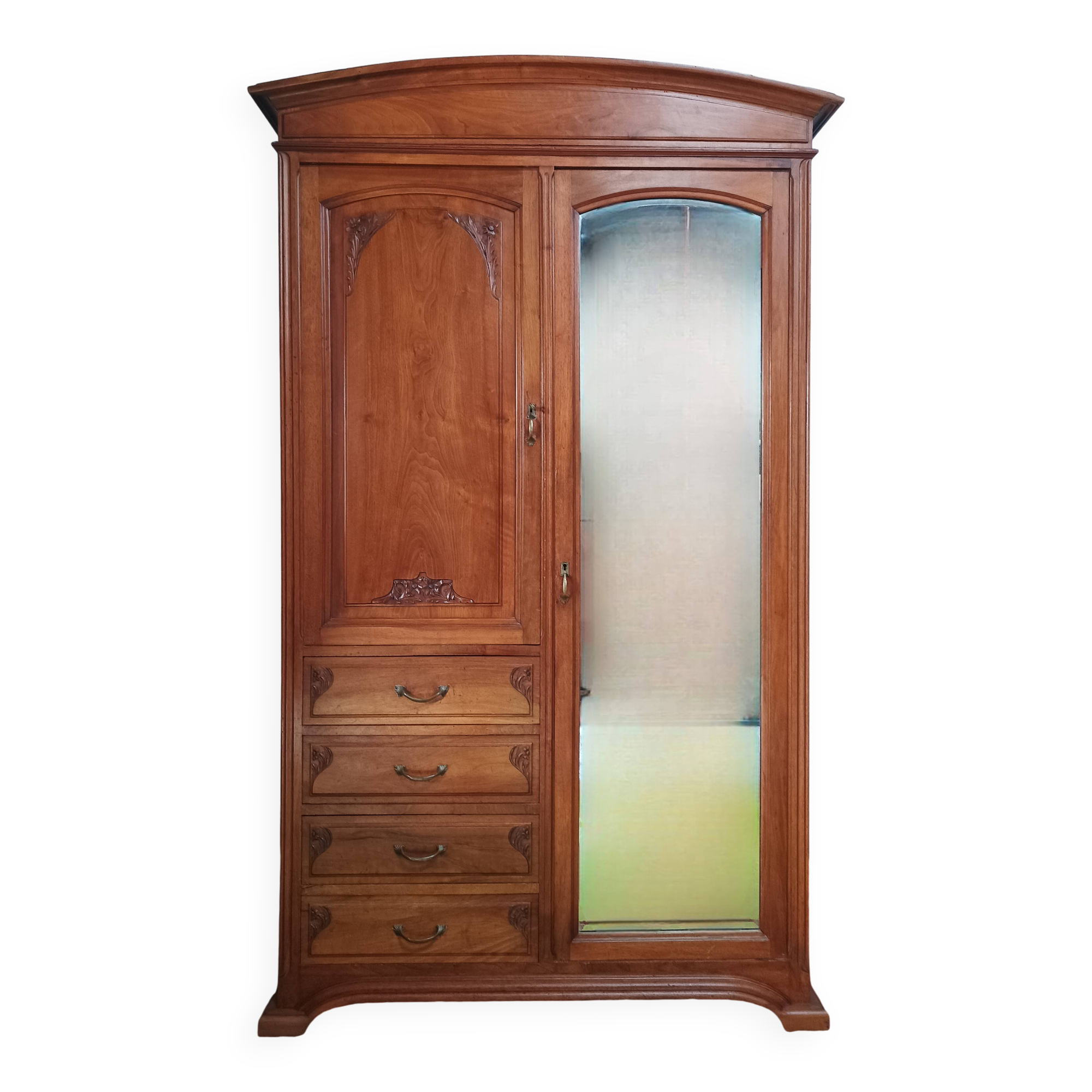 Art Nouveau carved walnut cabinet