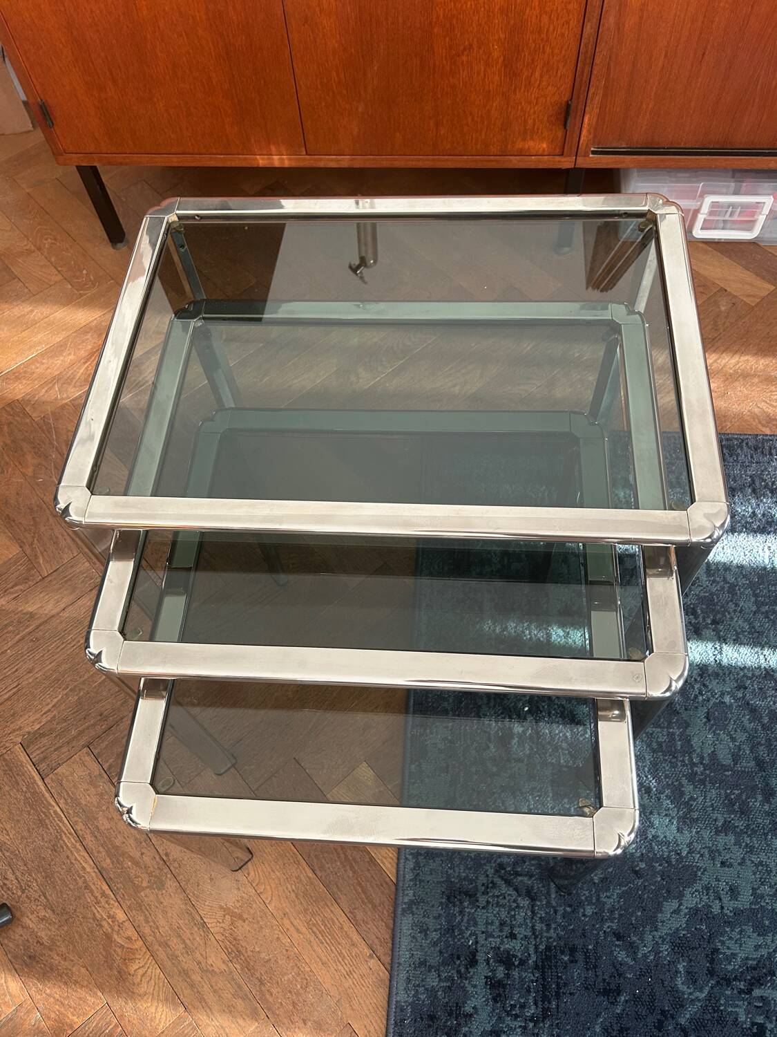 Chrome nesting tables designed and produced by Fratelli Orsenigo.