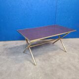 Table basse pied bambou doré et formica palissandre 1972