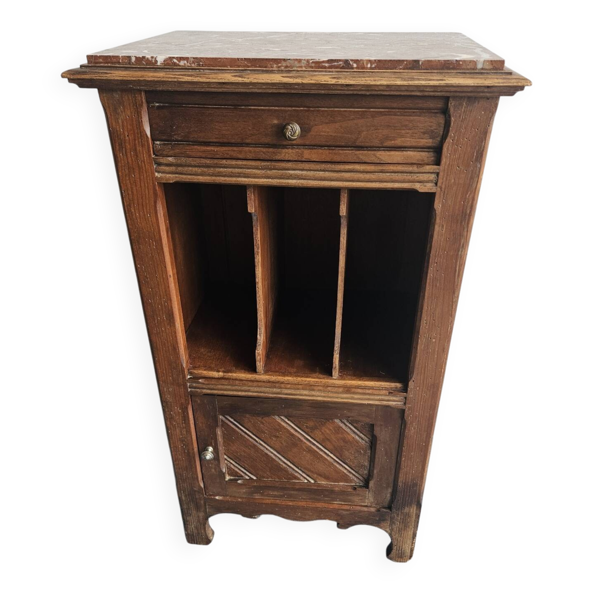 Wooden bedside table with book storage