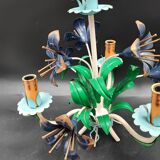 Chandelier metal flowers polychrome three arms vintage
