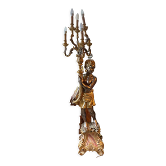 Nubian floor lamp wooden torchieres 6 lamps