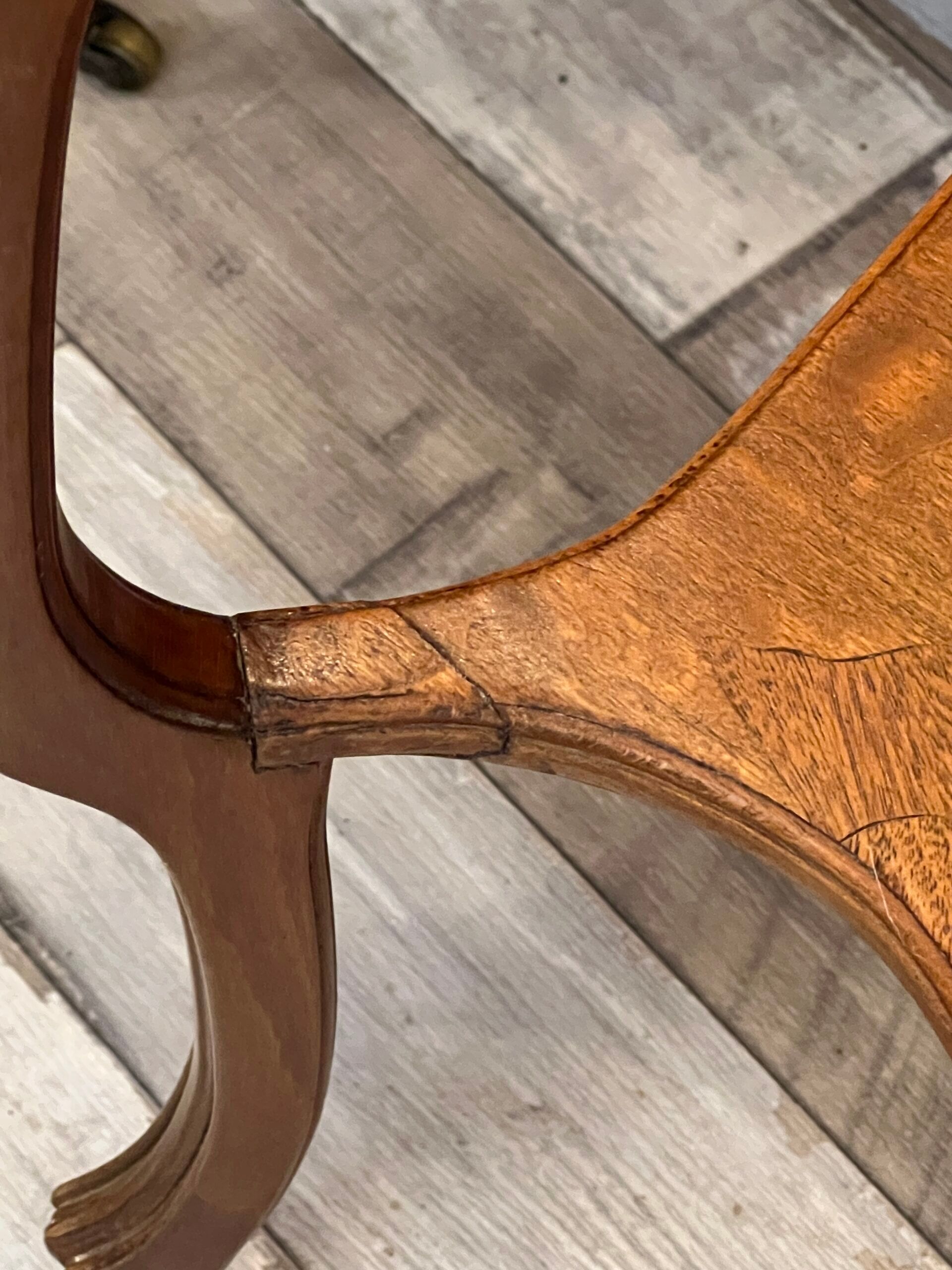 Art Nouveau period two-tiered tea table in veneered wood, signed Émile Gallé