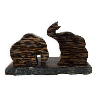 Elephant salt and pepper shakers in vintage palm wood