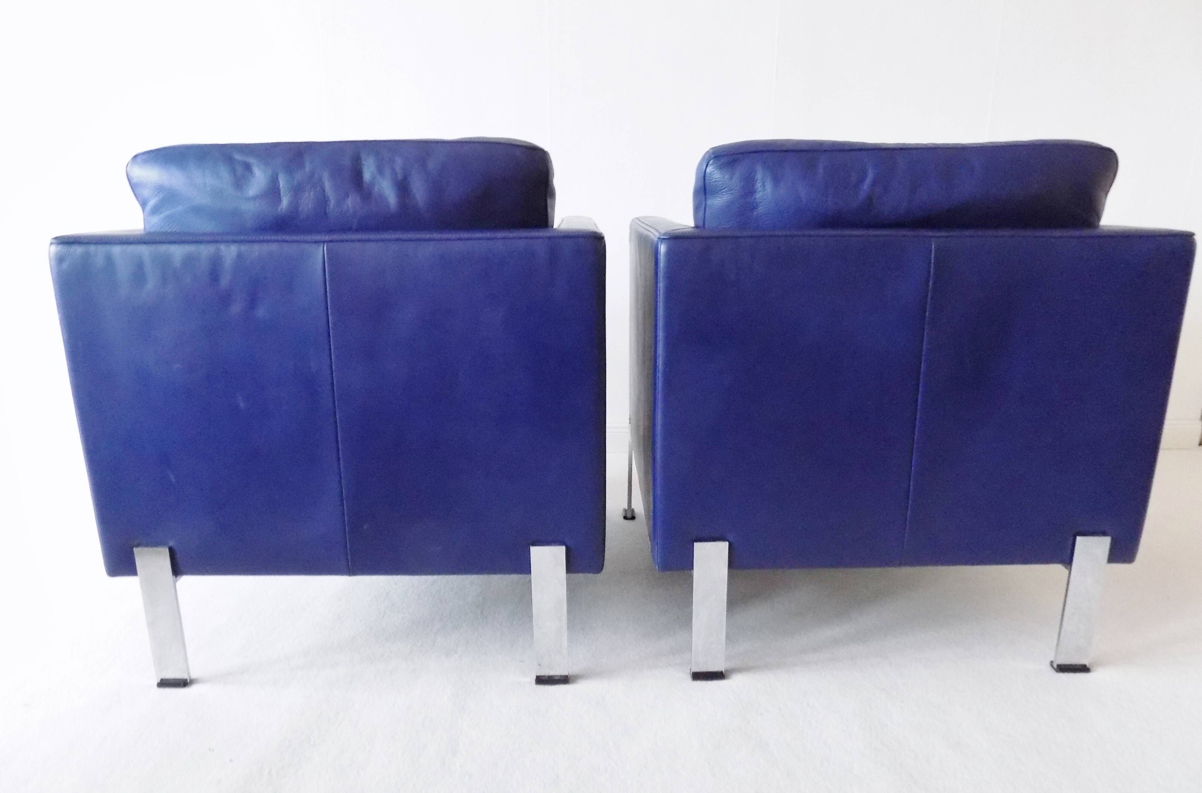 De Sede DS118 pair of blue leather club chairs