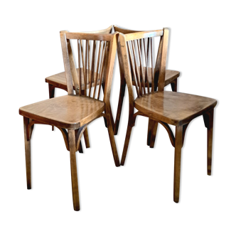 Set of 4 chairs bistro salon baumann 1930 curved wood