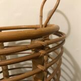 Umbrella holder with 2 handles in curved rattan and wood, circa 1960