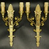 Pair of Restoration style wall lights from Hettier & Vincent - gilded bronze and green patina