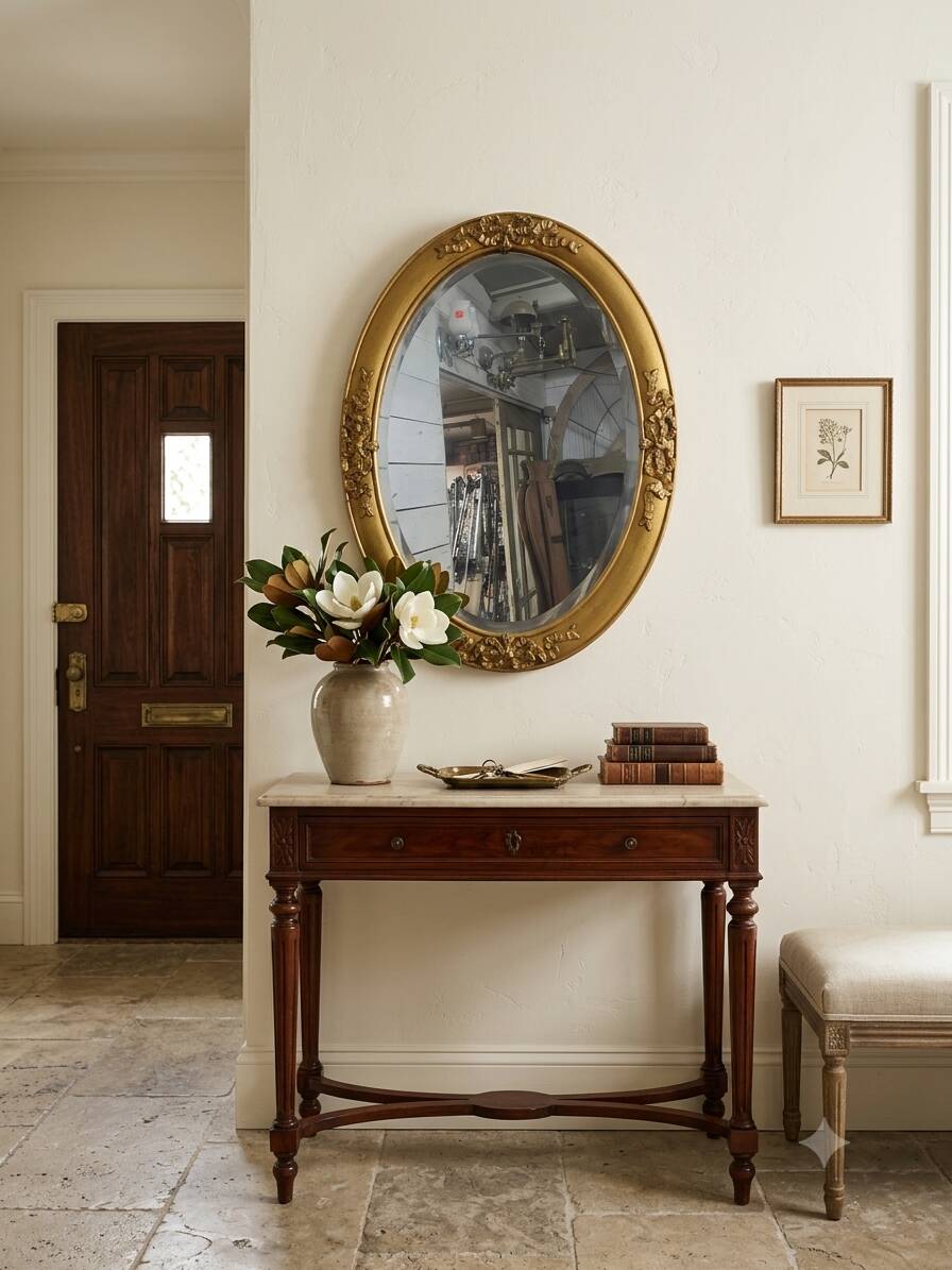 Miroir ovale style Louis XV doré miroir biseauté