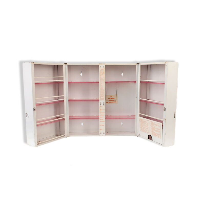 Medicine cabinet space metal double door with key Nightingale vintage