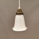 Small delicious tulip shaped hanging lamp in white opal glass with brass top.