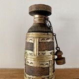 Indian wood and brass bottle