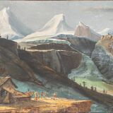 Tableau Gouache ancienne (XVIII°/XIX°) Vue ds Alpes Galcier (Vorderaar ?) Suisse