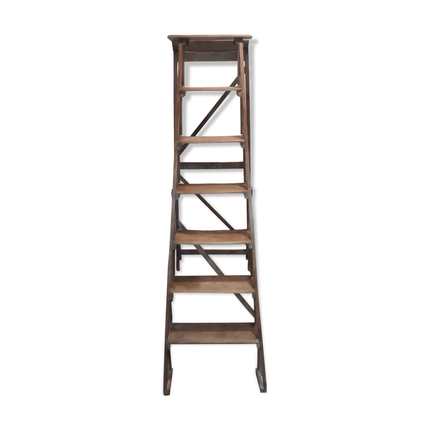Old wooden stepladder six steps