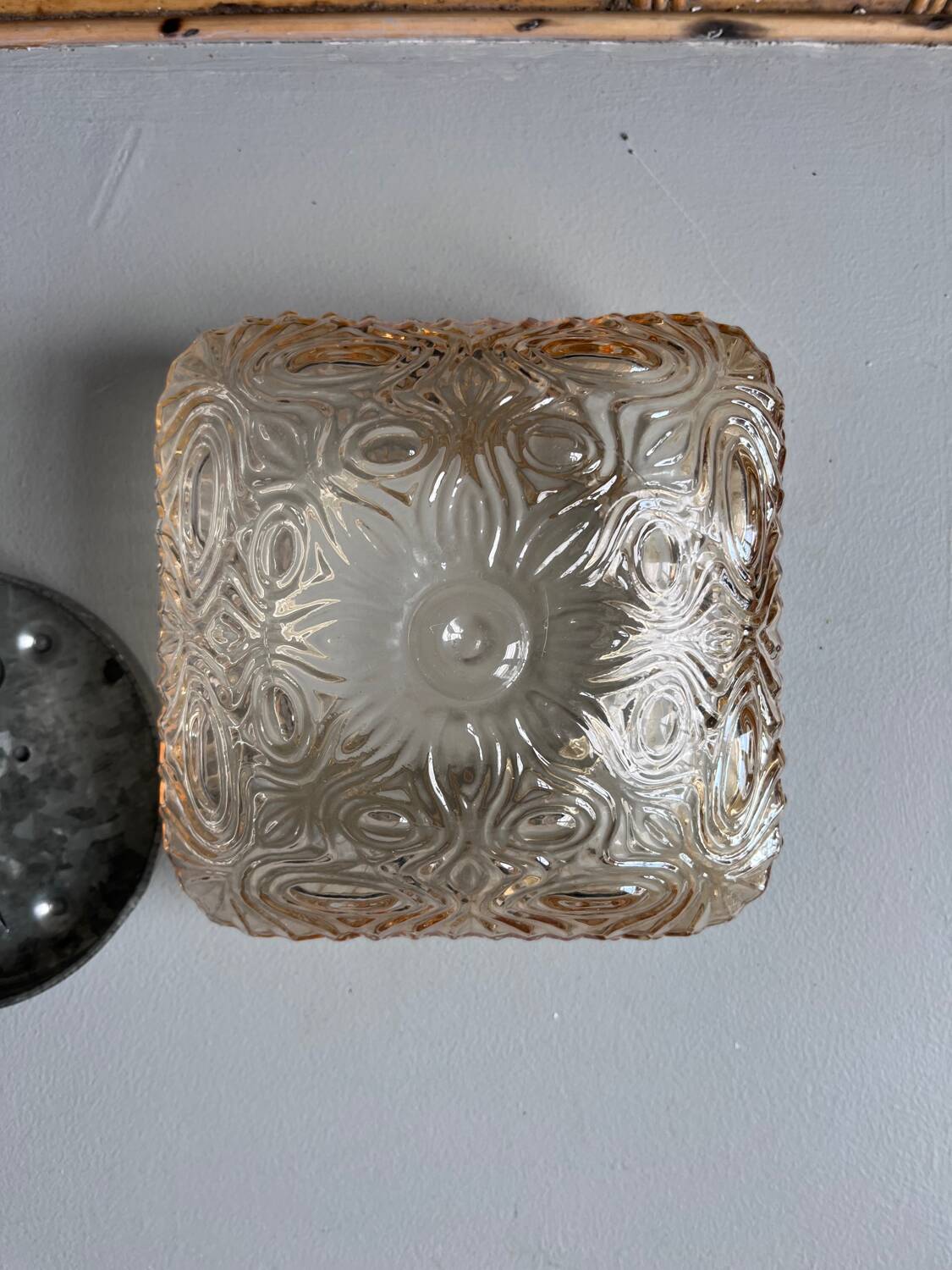 Square amber glass wall light