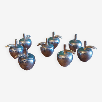 8 vintage chrome table card holders in the shape of apples