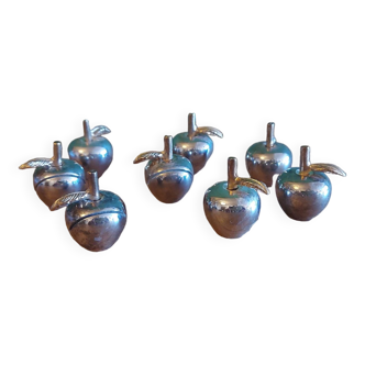 8 vintage chrome table card holders in the shape of apples