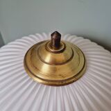 Large Scandinavian table lamp in white opaline glass and teak