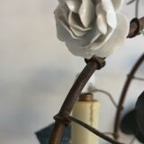 19th copper chandelier with ceramic floral motifs