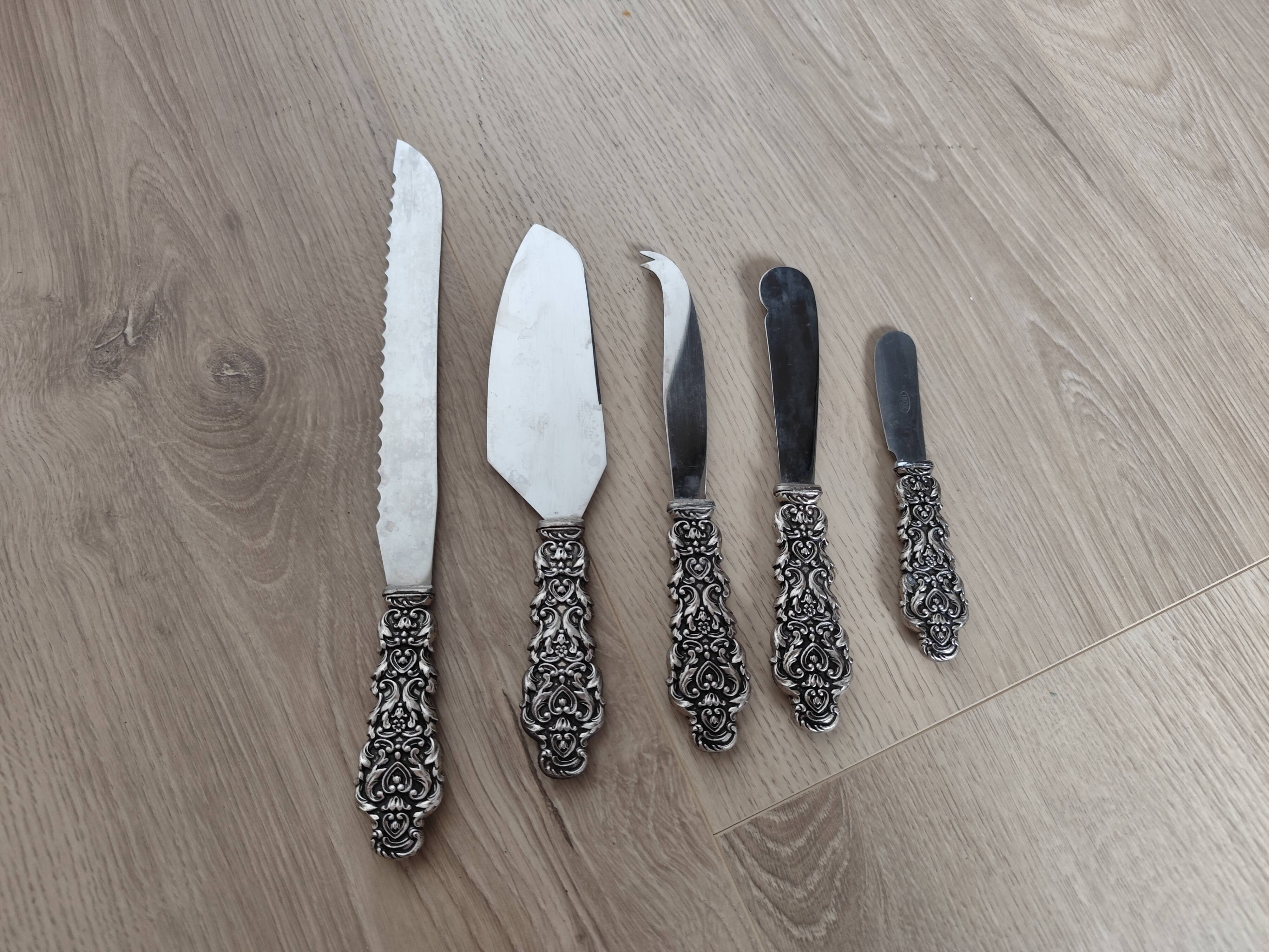 Set of 5 vintage silver-plated metal kitchen utensils