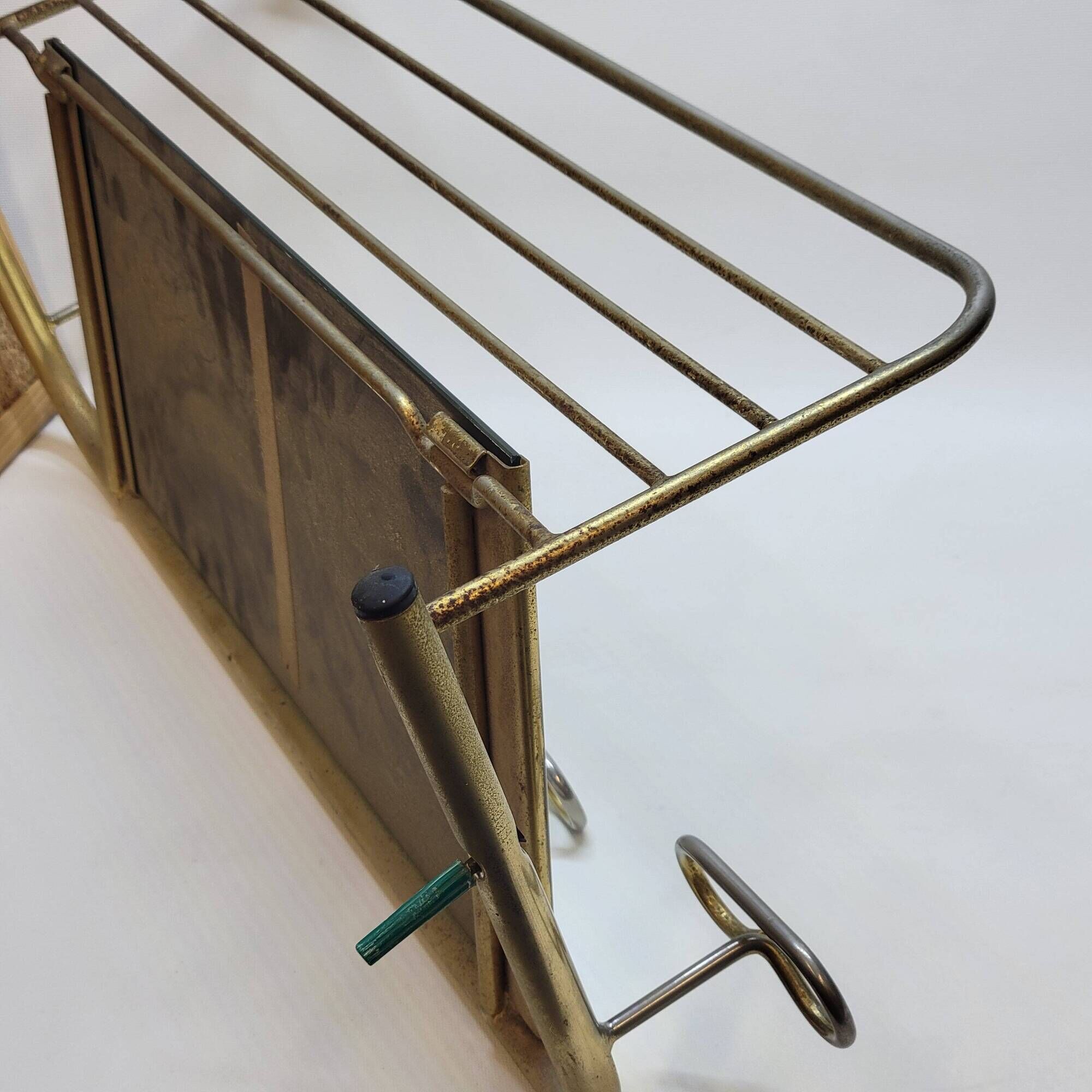 Coat rack with 4 hooks with shelf and vintage mirror in golden metal