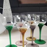 Set of 6 round stemmed glasses. Bohemian crystal. Floral twisted stem.