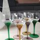 Set of 6 round stemmed glasses. Bohemian crystal. Floral twisted stem.
