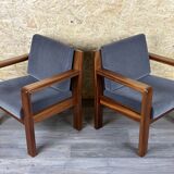 60s 70s Teak Easy Chair Lounge Chairs Danish Modern Design, Set of 2