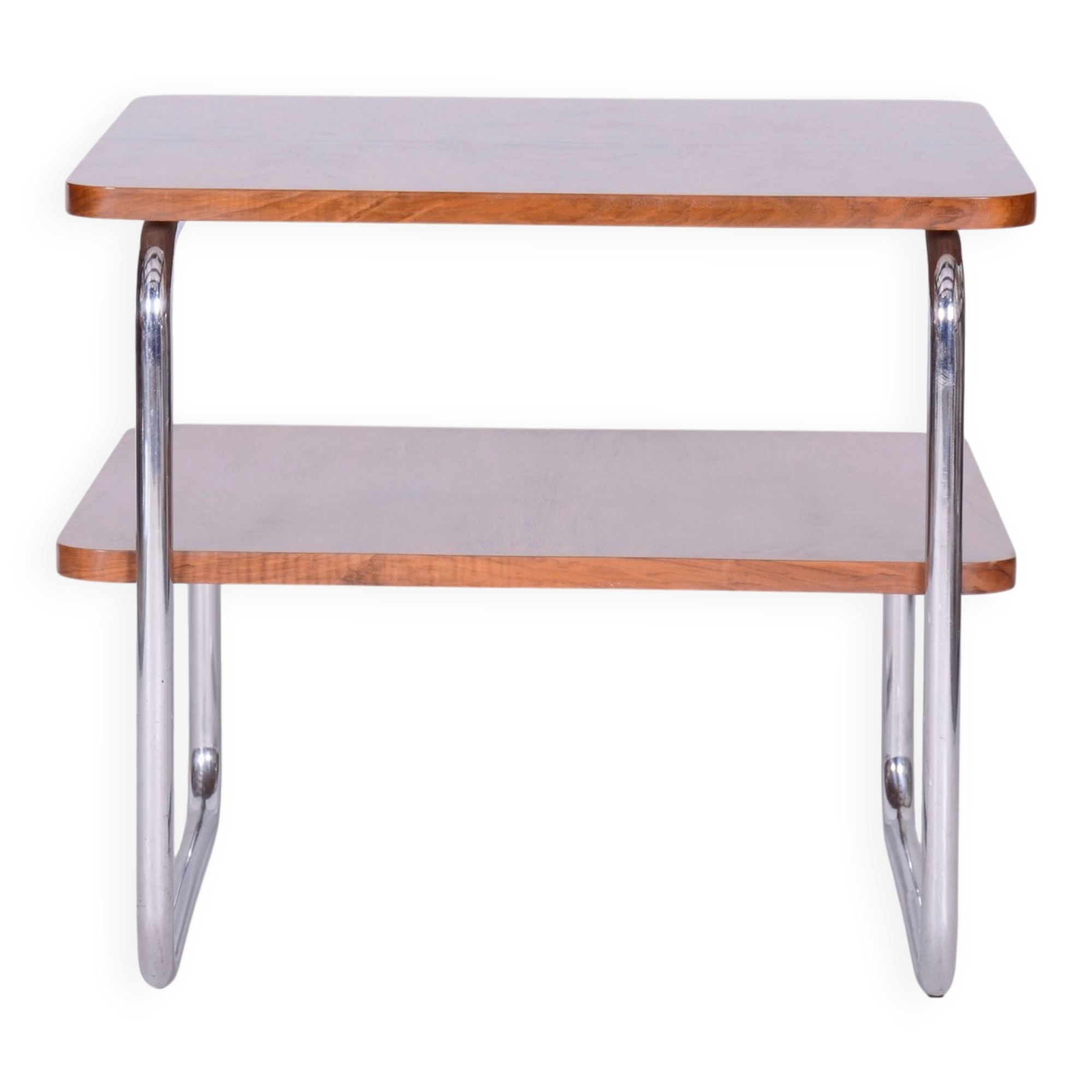 Bauhaus Side Table in Caucasian Walnut and Chrome-Plated Steel, 1930s