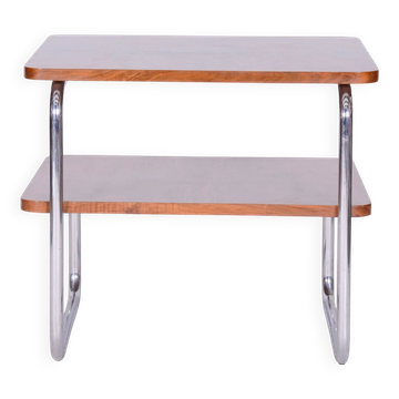 Table d'appoint Bauhaus en noyer caucasien et acier chromé, années 1930