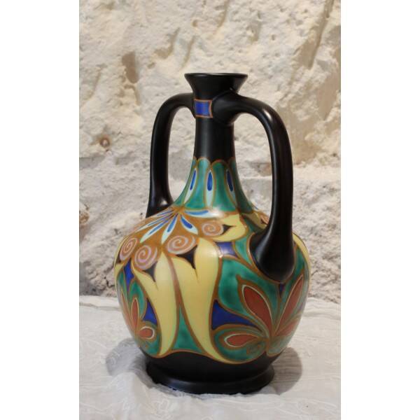 Vase en céramique émaillée de la faïencerie de Gouda, Pays-Bas, Hollande, vers 1930