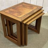 Set of 3 teak nesting tables with tiled top from the 70s