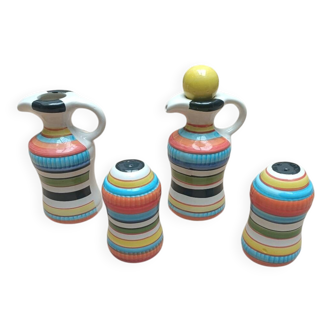 Vinegar and oil set, salt shaker and pepper shaker.