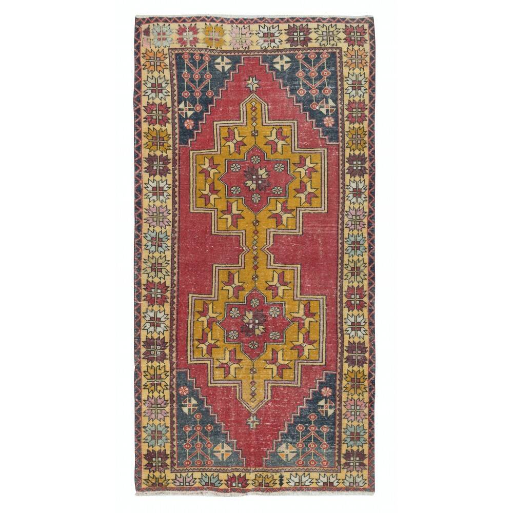 Vintage Turkish Oriental Rug. 100% Wool. Unique Hand Knotted Village Rug