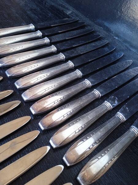 12 + 12 silver metal knives art deco period