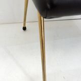 Footrest / stool 1960s with tapered gold legs & faux leather seat