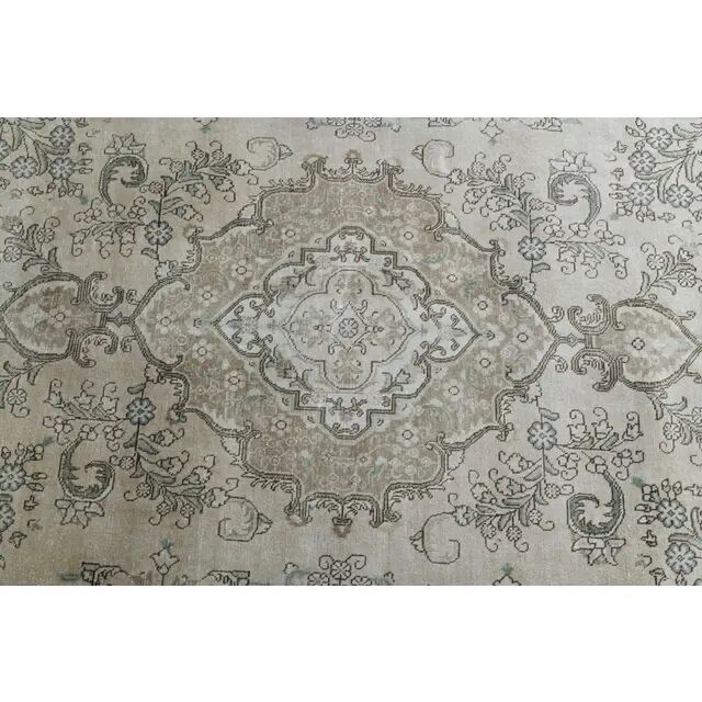 Tapis d'aire vintage persan fait main en laine et coton beige des années 1970 285x362