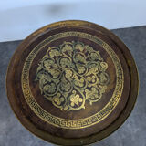 Moroccan table with painted sheet metal top and mother-of-pearl inlay