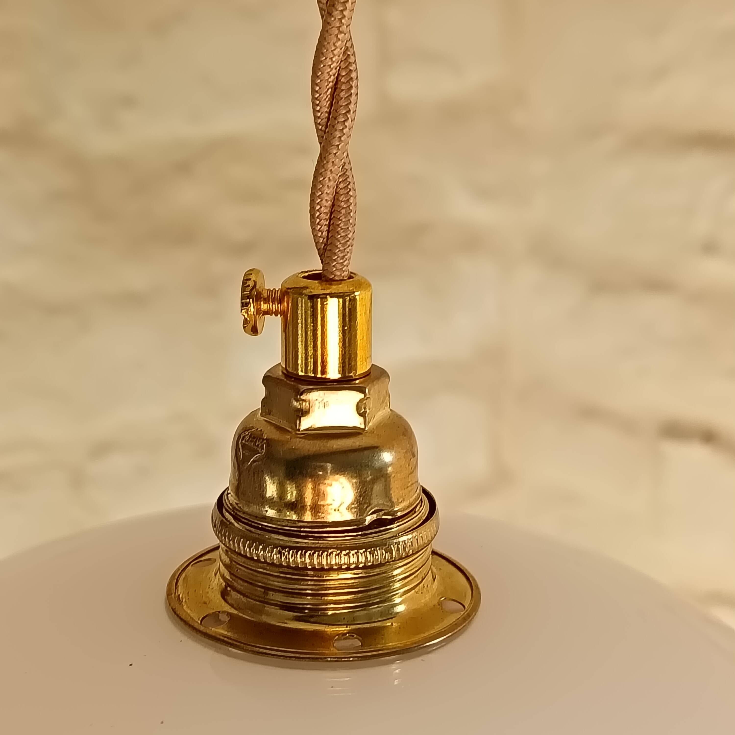 Vintage opaline glass pendant light, pink and white floral pattern, 1960s