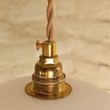 Vintage opaline glass pendant light, pink and white floral pattern, 1960s