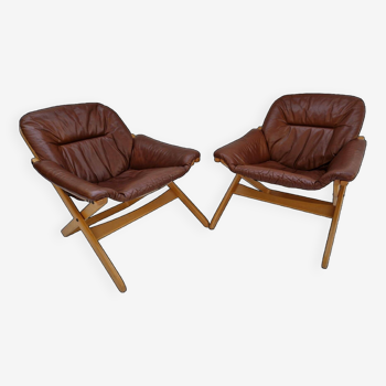 Pair of Swedish GOTE MOBEL leather armchairs from the 1970s