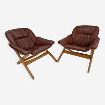 Paire de fauteuils suédois en cuir, GOTE MOBEL années 1970