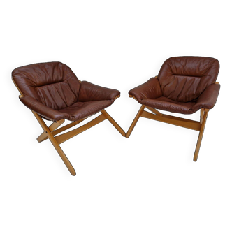 Pair of Swedish GOTE MOBEL leather armchairs from the 1970s