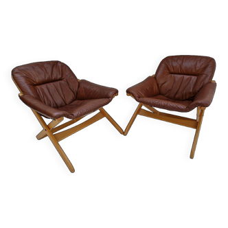 Paire de fauteuils suédois en cuir, GOTE MOBEL années 1970