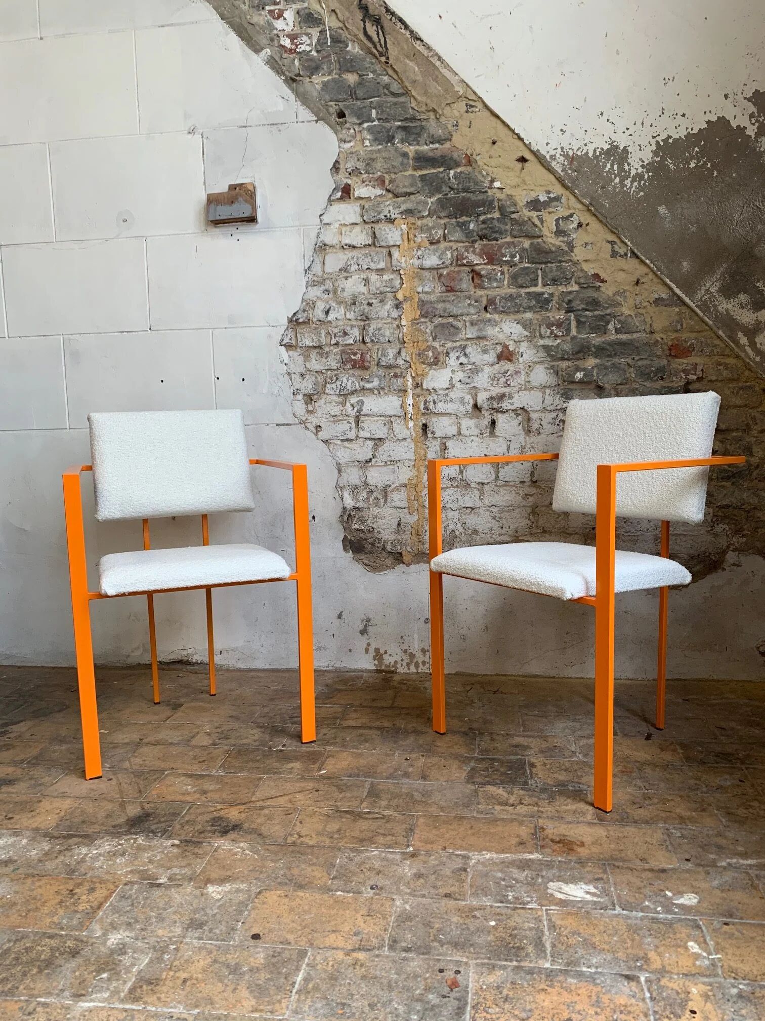 Postmodern orange armchair with bouclé wool fabric, 20th century