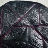Pouf noir, pouf marocain en vrai cuir, ottoman, repose pied en cuir
