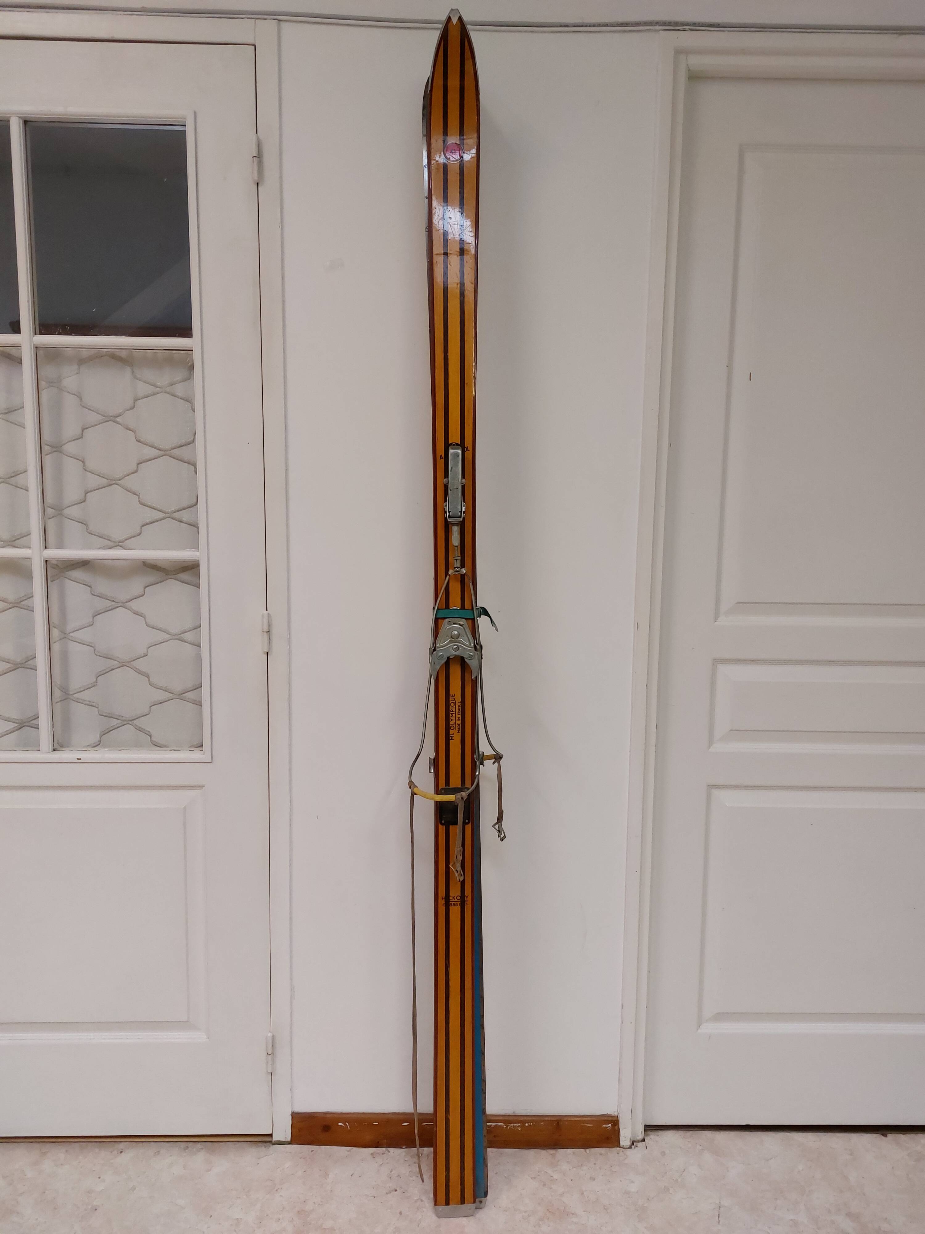 Vintage wooden skis Rossignol Hickory Olympic model 204 cm