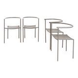 Set of 4 gray metal chairs in the style of Starck's "Von Vogelsans" model